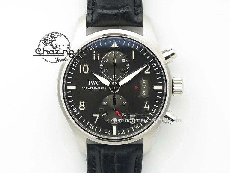 MIROTIME 0513 Youthful Pilot Spitfire 3878 Chrono BP Gray Dial SS On Black Leather Strap A 7368